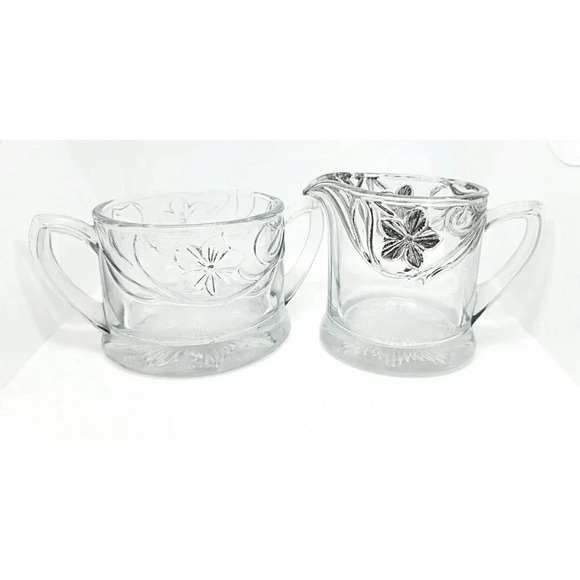 Vintage Clear Glass Sugar and Creamer With Silver Detail - Picture 1 of 14